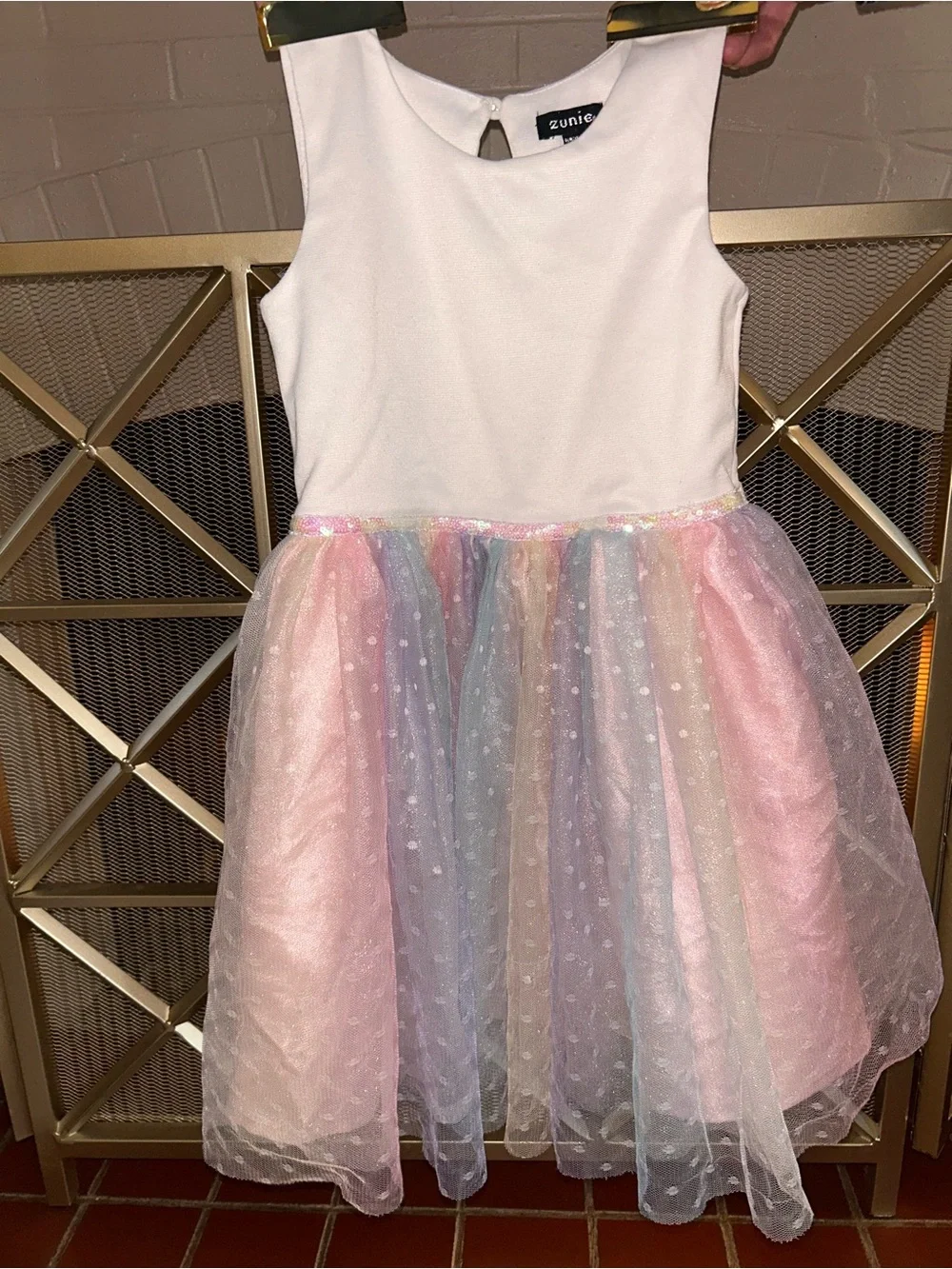 Zunie White and Pastel Rainbow Tulle Party Dress